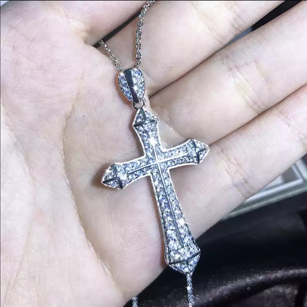 New Luxury Cross 925 Silver Diamond Necklace